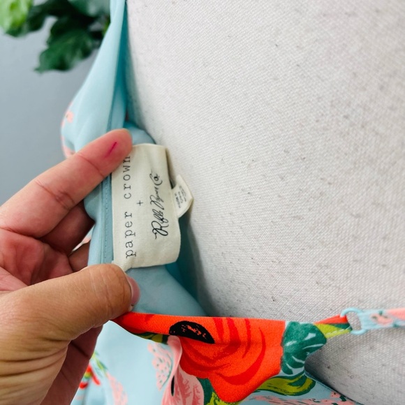 Paper Crown x Rifle Paper Floral Blue Double Tiers Chiffon Poppy Fields Dress - Picture 6 of 9